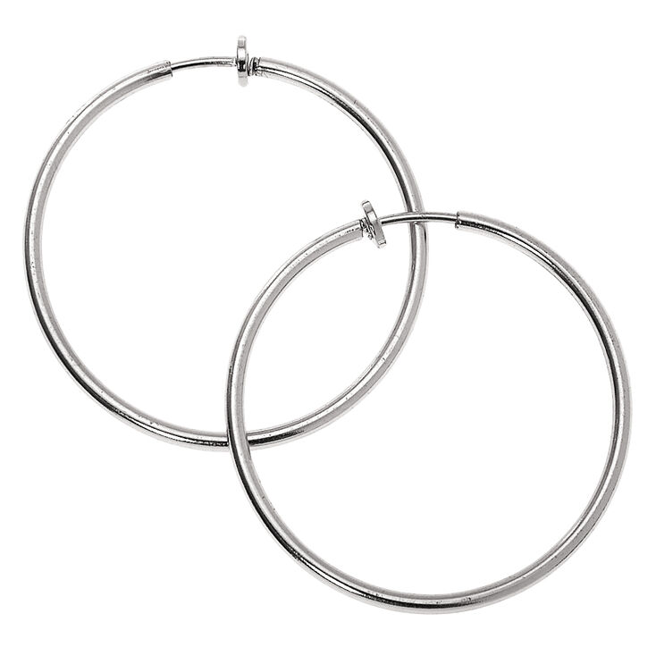 Silver 40MM Clip On Hoop Earrings,