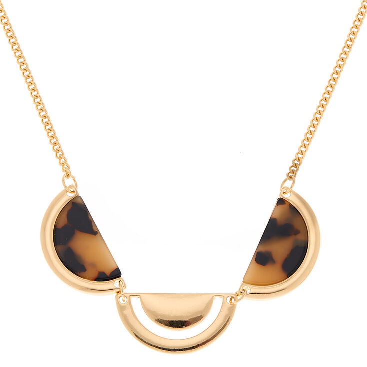 Gold Resin Tortoiseshell Half Moon Statement Necklace,