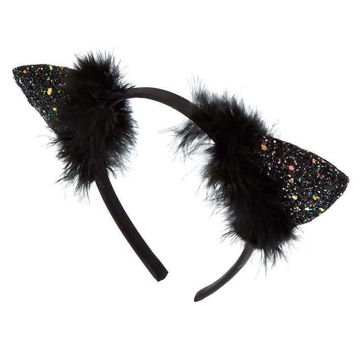 Claire's Serre-tête à oreilles de chat à sequins - Noir
