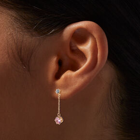Pink Cubic Zirconia Gold-tone Chain Linear Drop Earrings,