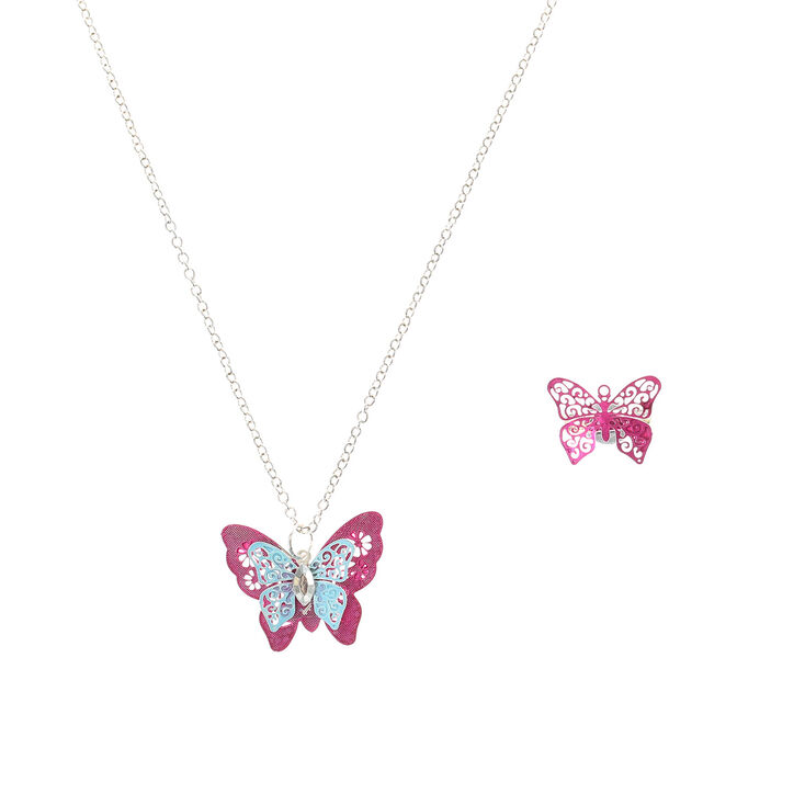 Ensemble collier et bague papillon pour enfants,