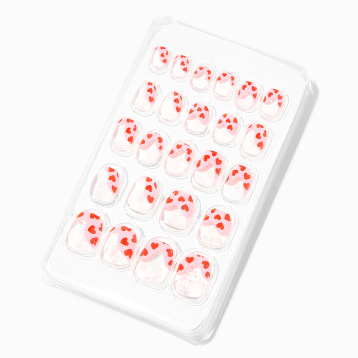 Pink Heart French Tip Stiletto Press On Vegan Faux Nail Set - 24 Pack,