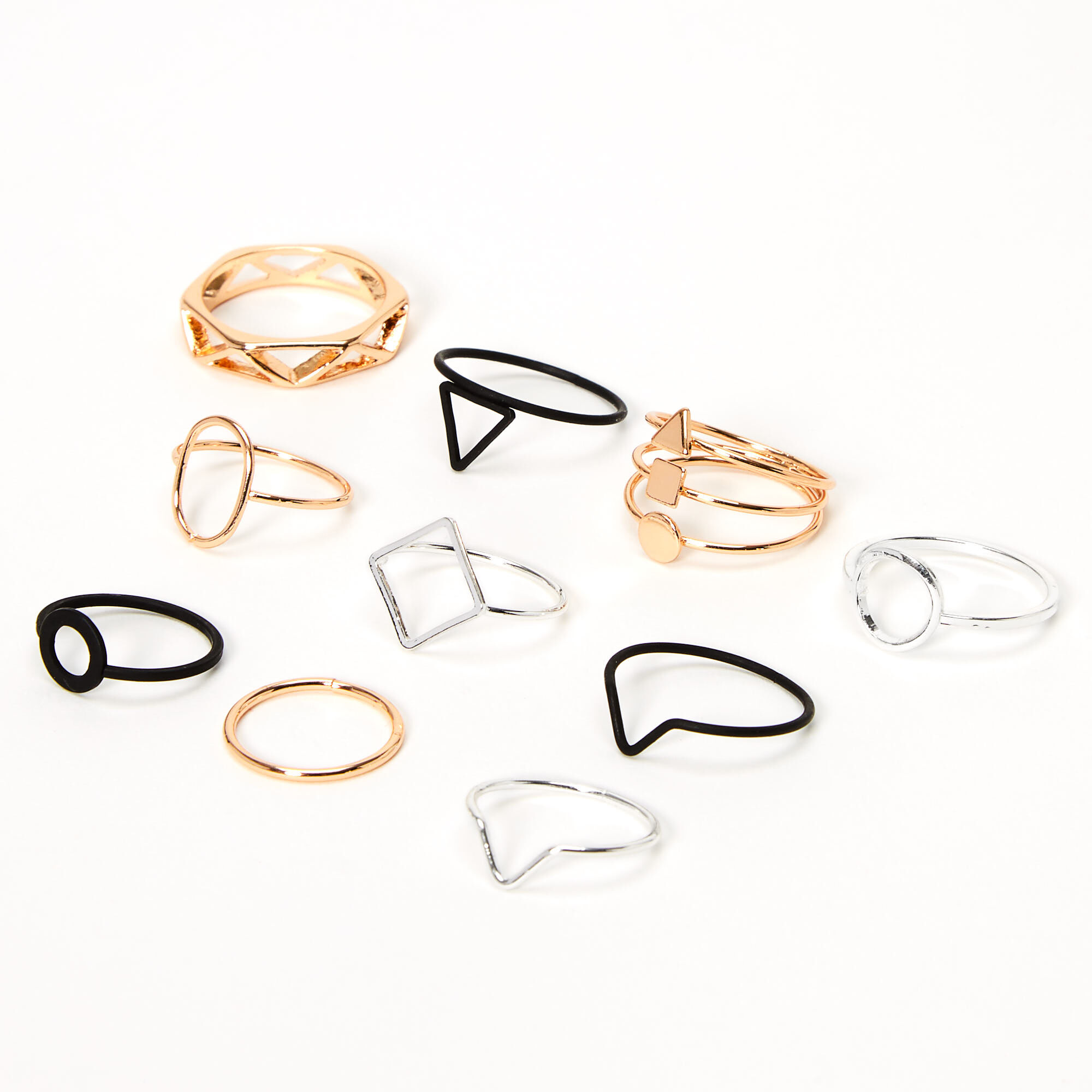Mixed Metal Geometric Rings 10 Pack