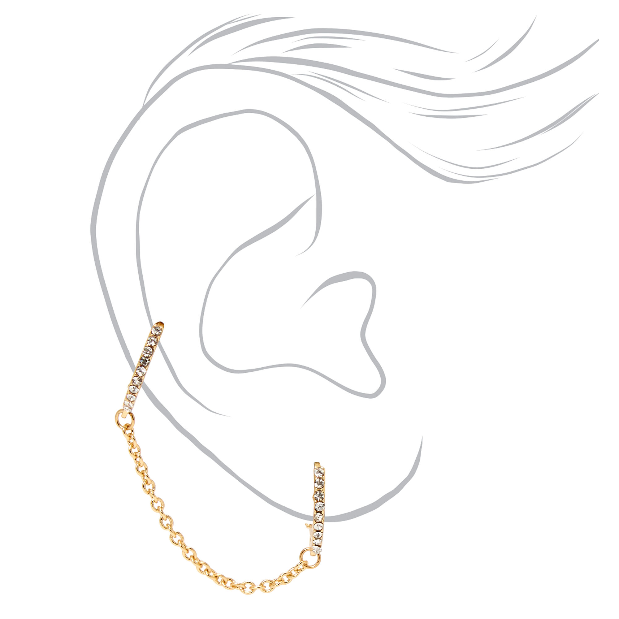 Boucles d'oreilles huggies avec chaîne de connexion ornementées couleur dorée,