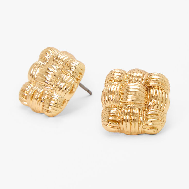 Quilted Square Stud Earrings - Gold,