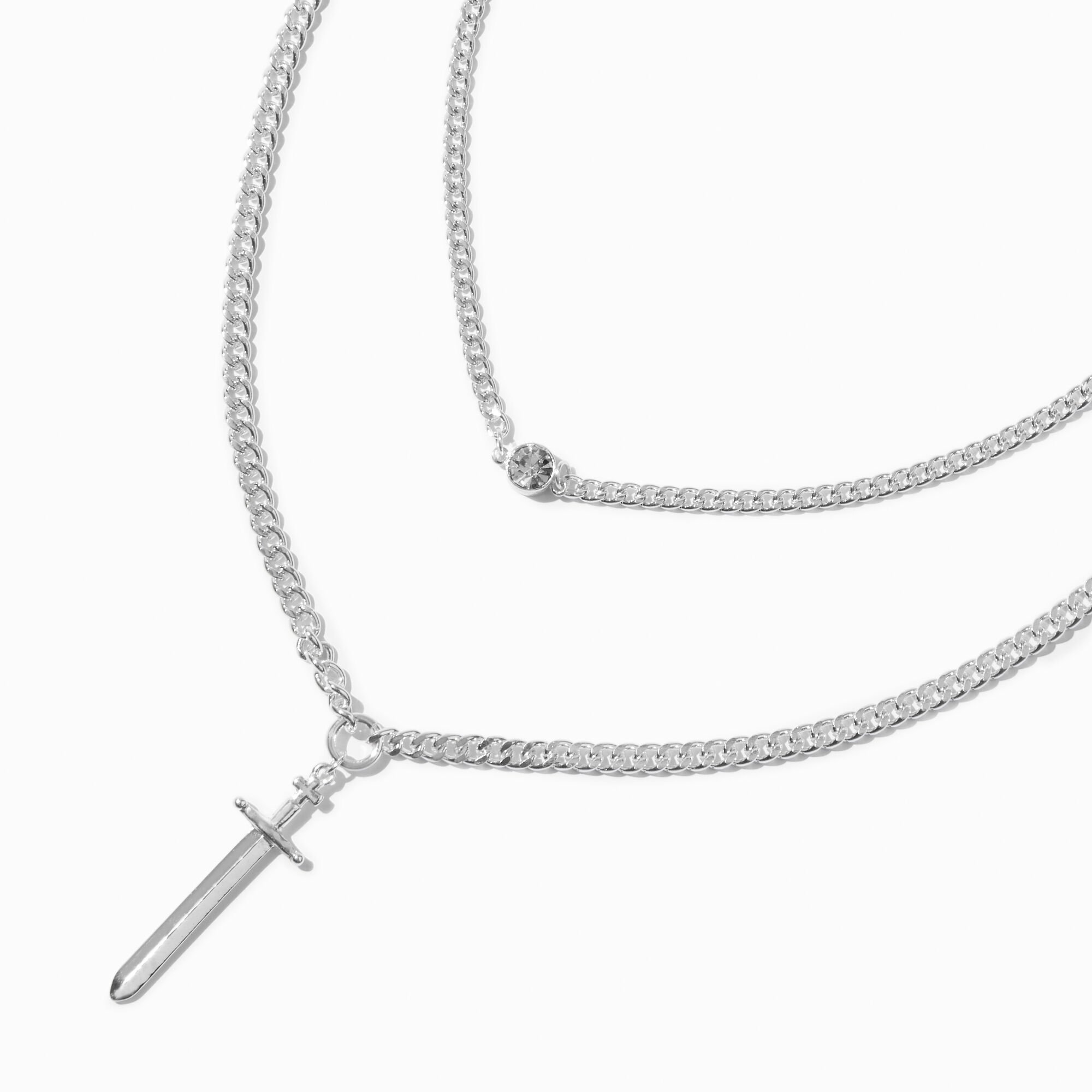 Collier multi-rangs dague couleur argentée,