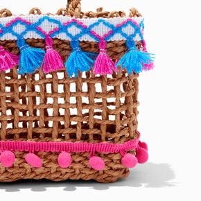 Basket-Weave Tote Bag with Tassels,