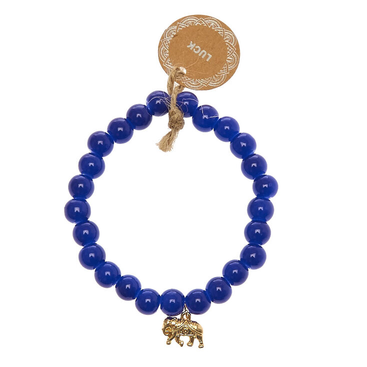 Lucky Elephant Beaded Stretch Bracelet - Blue,