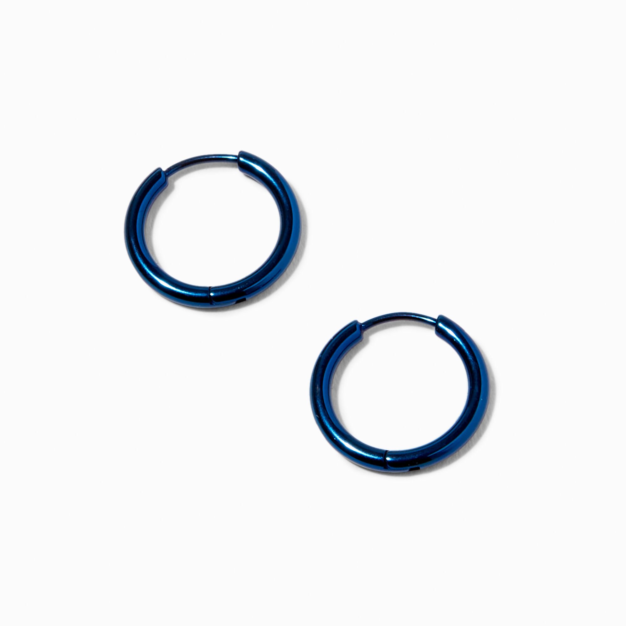 View C Luxe By Claires Titanium 12MM Hoop Earrings Blue information