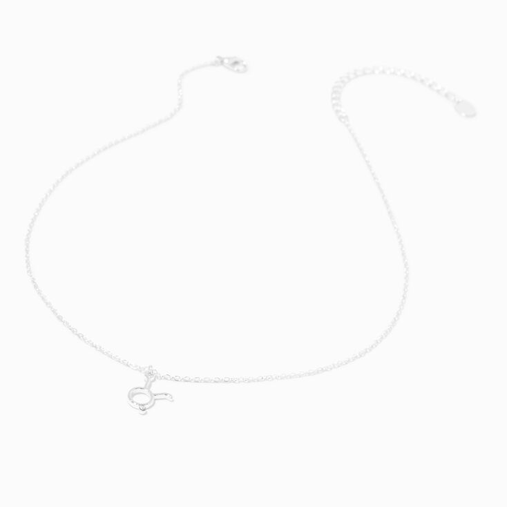 Silver Crystal Zodiac Symbol Pendant Necklace - Taurus,