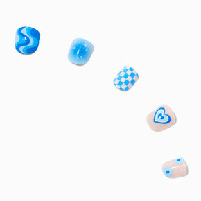 Claire&#39;s Club Blue Trendy Icon Press On Vegan Faux Nail Set - 10 Pack,