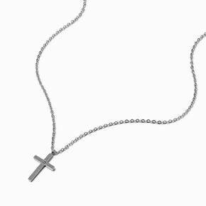 Silver-tone Stainless Steel Cubic Zirconia Cross Pendant Necklace,