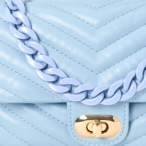 Light Blue Quilted Chainlink PVC Crossbody Bag,