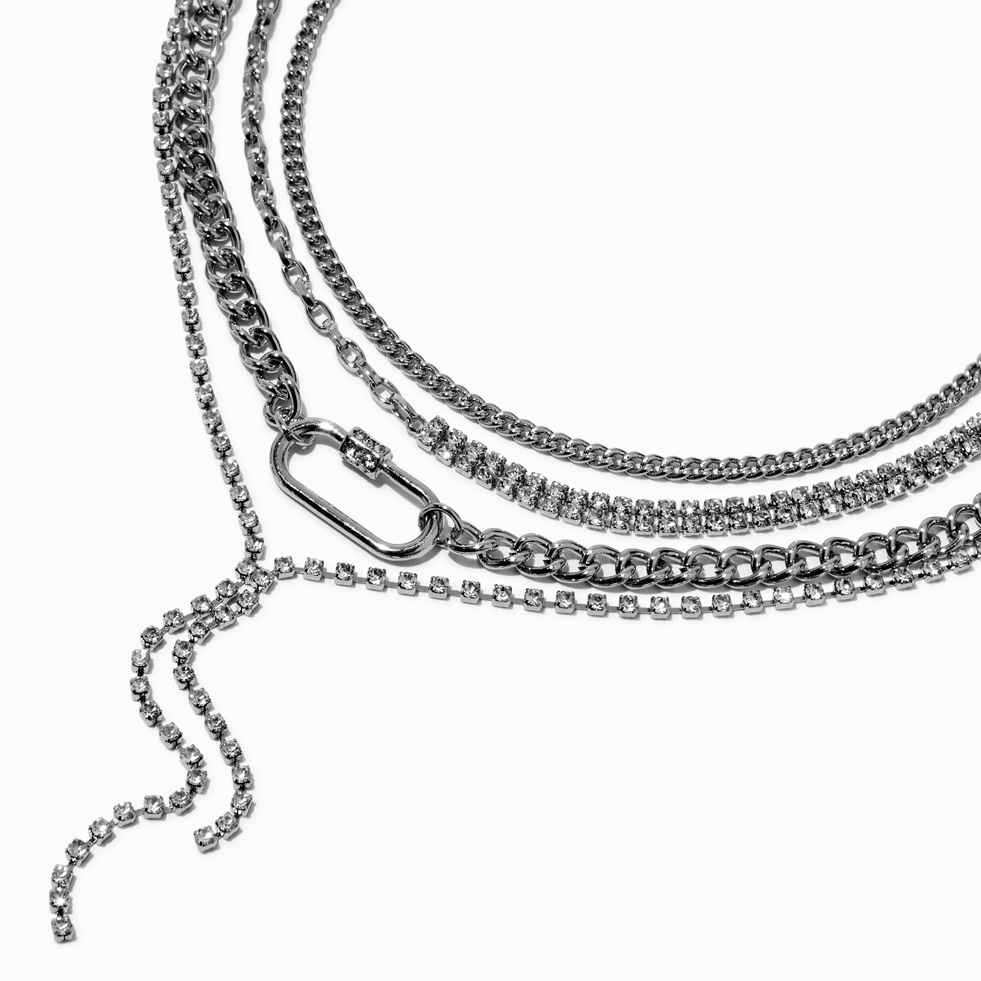 View Claires Tone Stone Carabiner MultiStrand YNeck Necklace Silver information