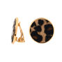 Gold Leopard Round Clip On Stud Earrings,
