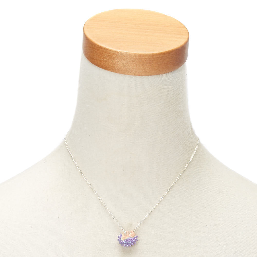 Hedgehog Pendant Necklace - Purple,