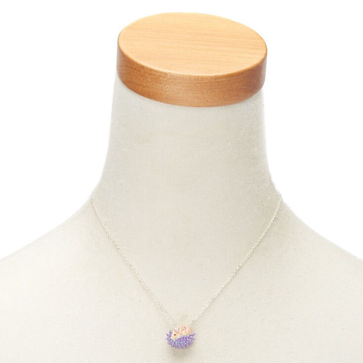 Hedgehog Pendant Necklace - Purple,