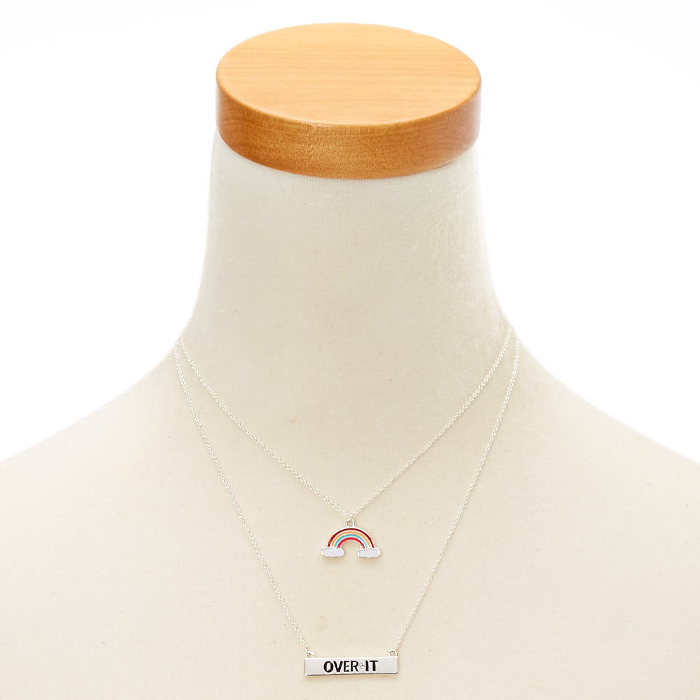 Silver Tone OVER IT Rainbow Pendant Necklace,