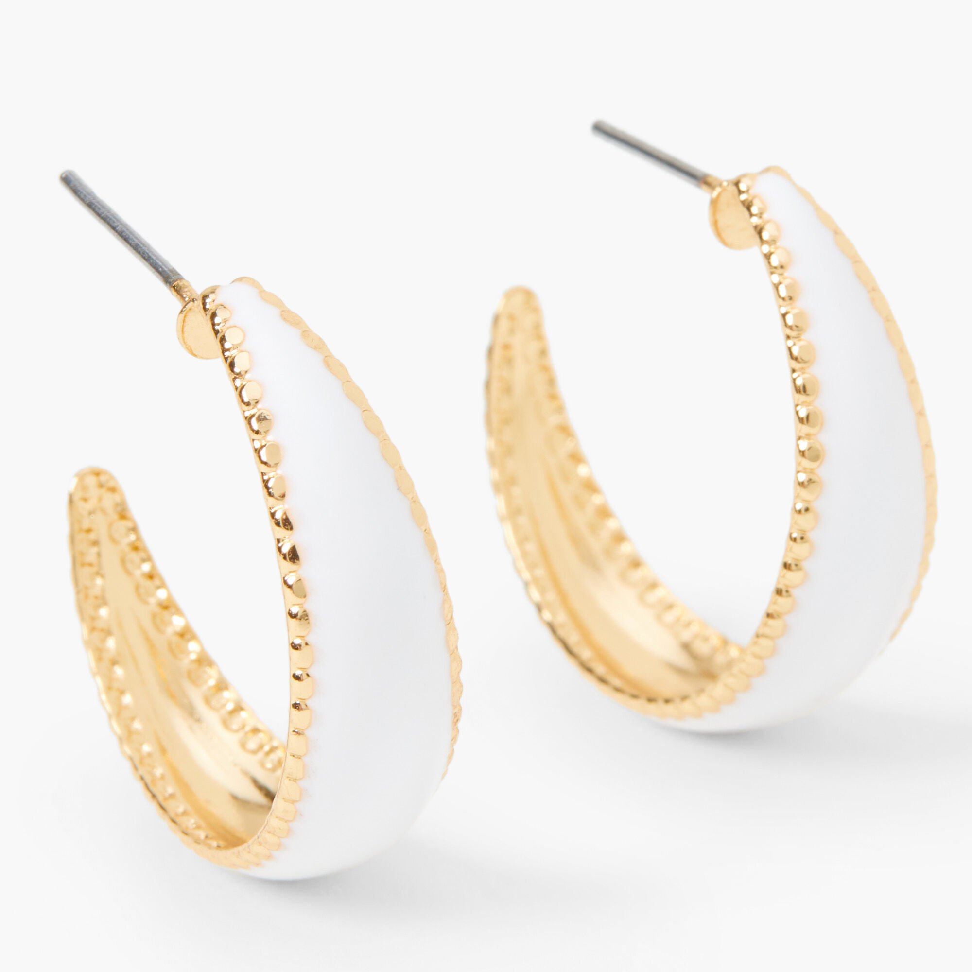 View Claires GoldTone 20MM Textured Mini Hoop Earrings White information