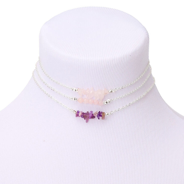 Silver Stone Choker Necklaces - Purple, 3 Pack,