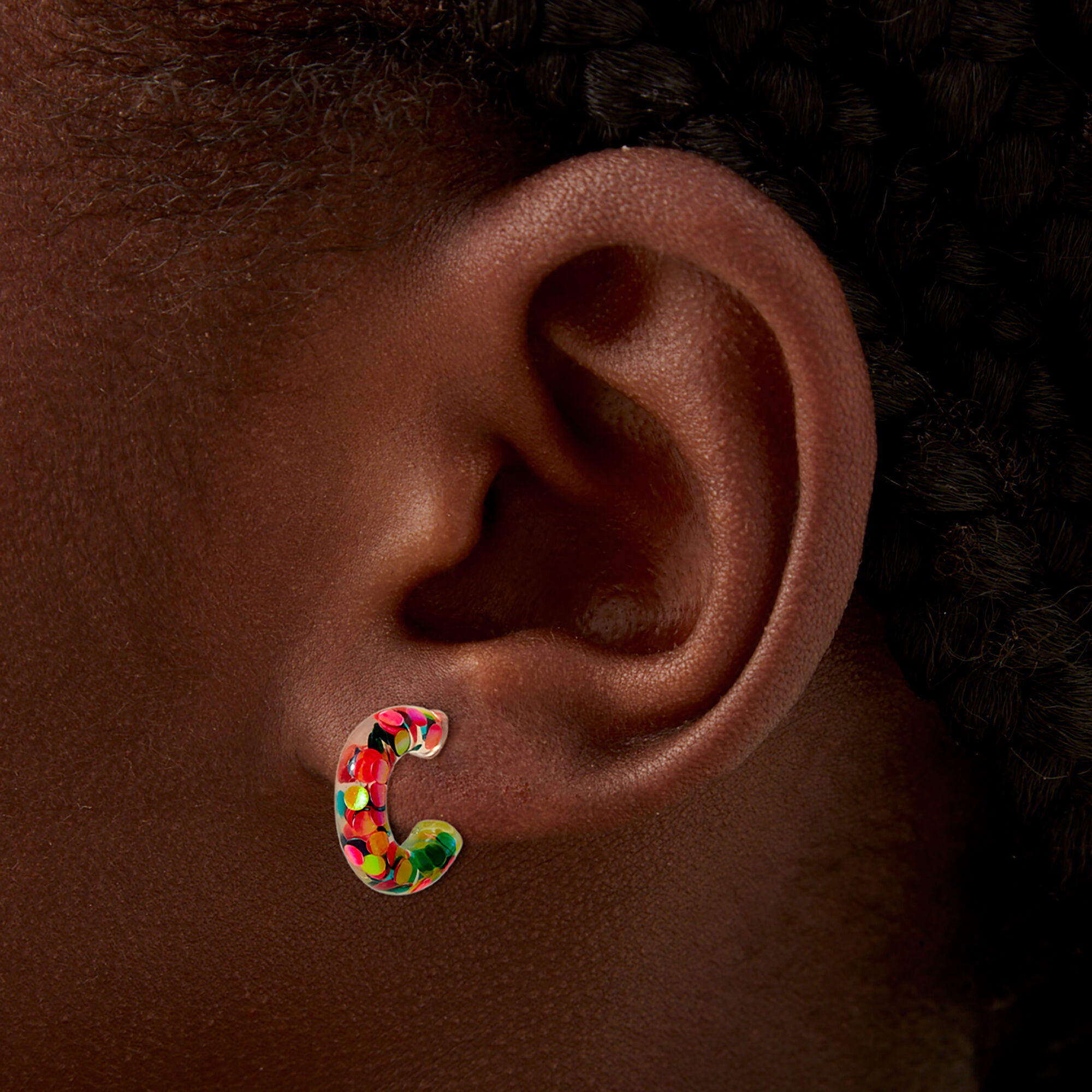 Rainbow Confetti Hoop Earrings,