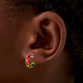 Rainbow Confetti Hoop Earrings,