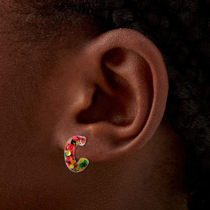 Rainbow Confetti Hoop Earrings,
