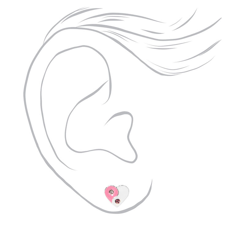 Sterling Silver Pink Yin Yang Heart Stud Earrings,