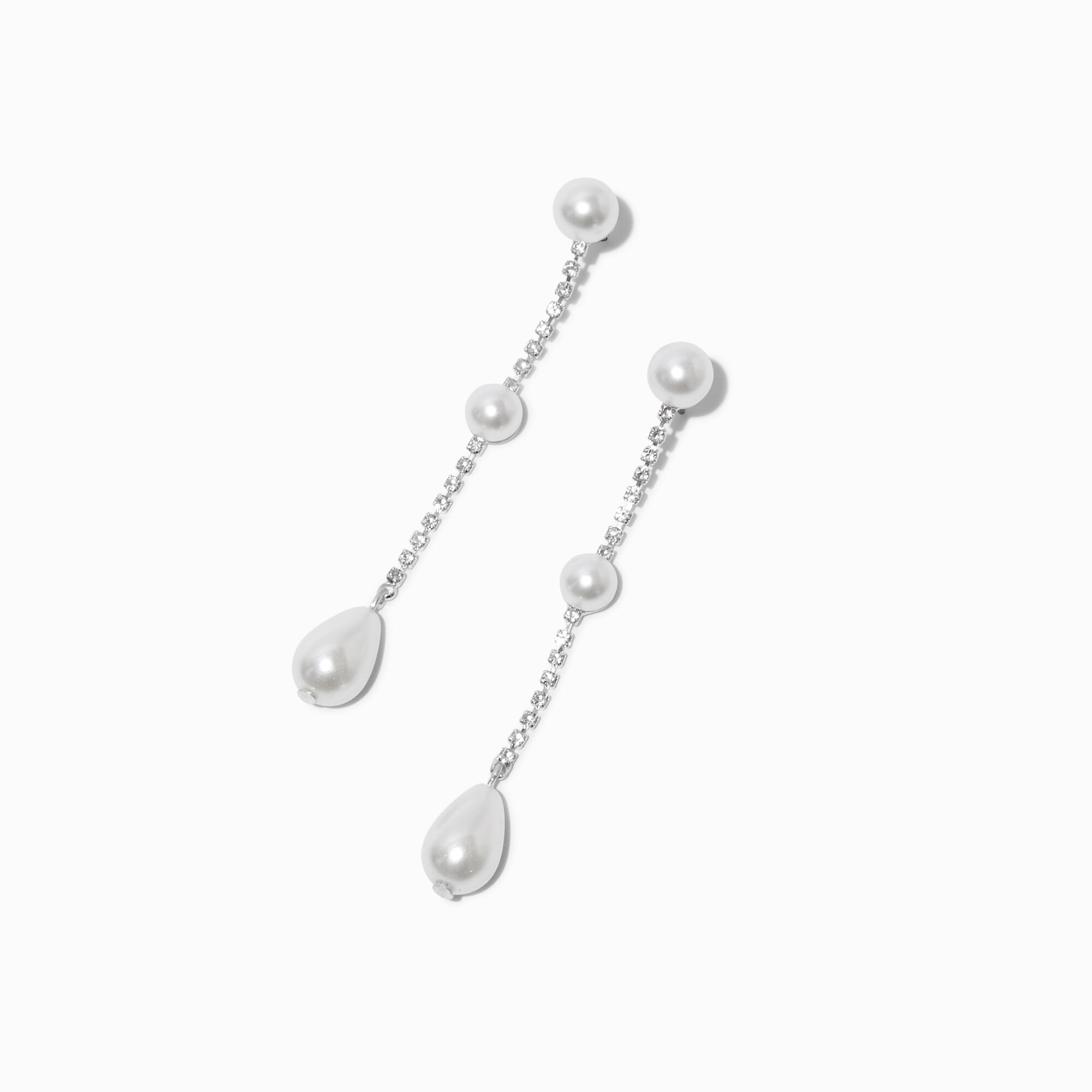 Pendantes linéaires couleur argentée avec perles d'imitation en forme de goutte,