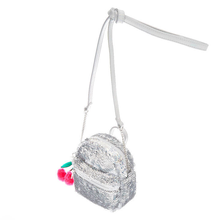 Reversible Sequin Mini Backpack Crossbody Bag - White,
