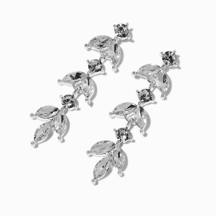 Crystal Leaf Linear Drop Earrings,