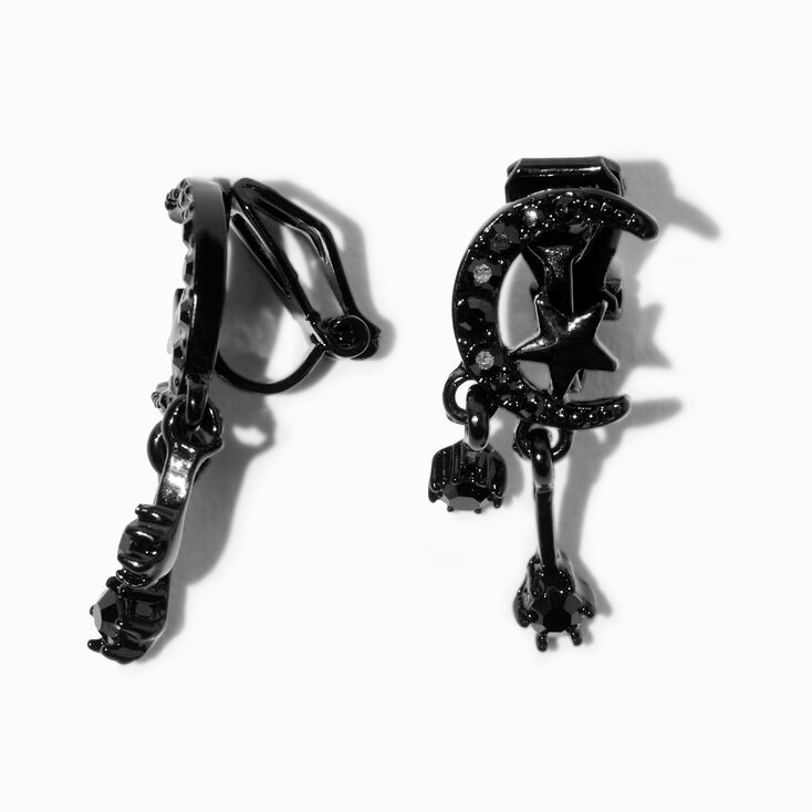 Black Crystal Celestial Clip-On Earrings,