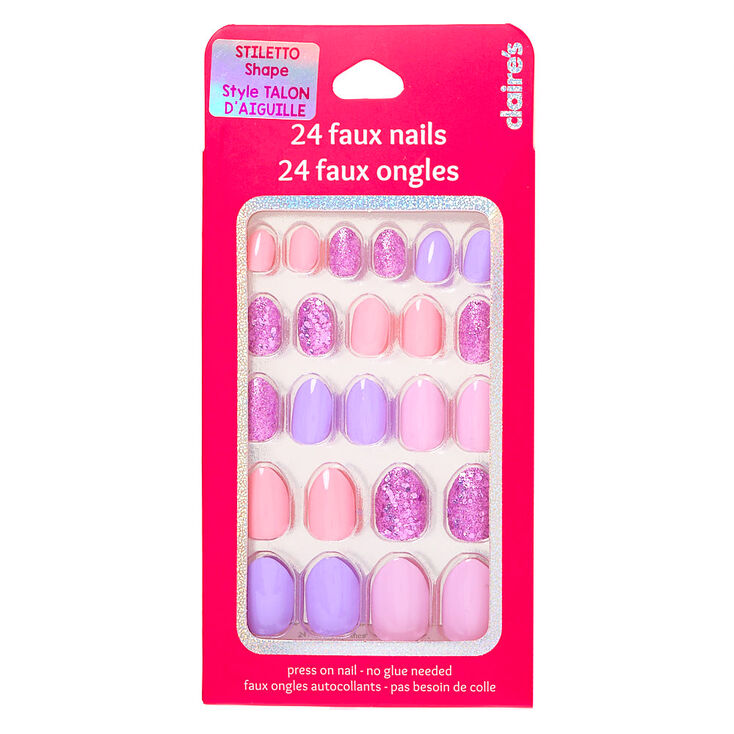 Violet Dreams Stiletto Press On Faux Nail Set - 24 Pack,