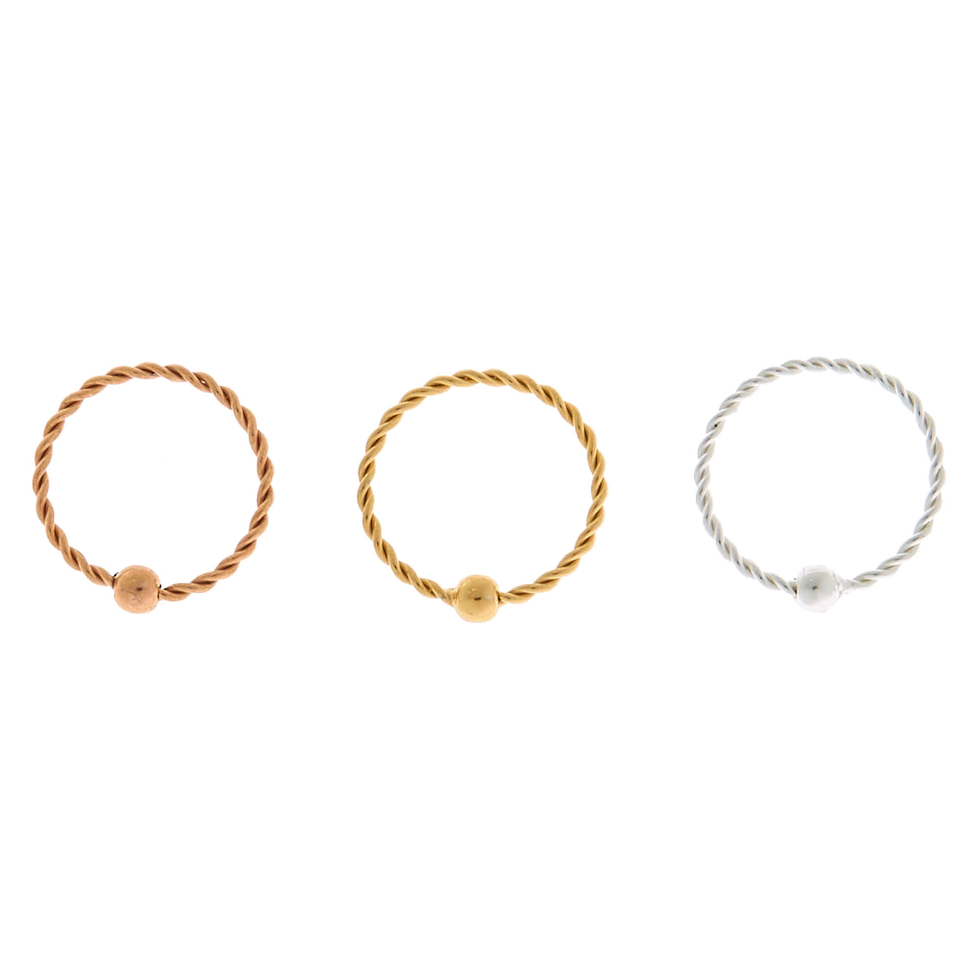 Sterling Silver 22G Twisted Cartilage Hoop Earrings - 3 Pack,