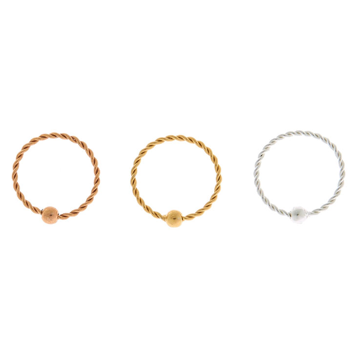 Sterling Silver 22G Twisted Cartilage Hoop Earrings - 3 Pack,