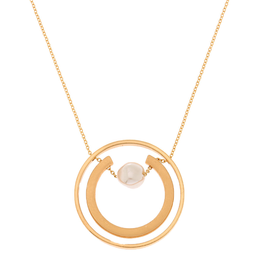 Gold Orbit Horseshoe Long Pendant Necklace,