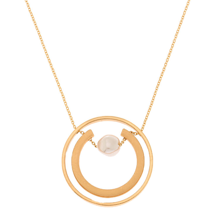 Gold Orbit Horseshoe Long Pendant Necklace,