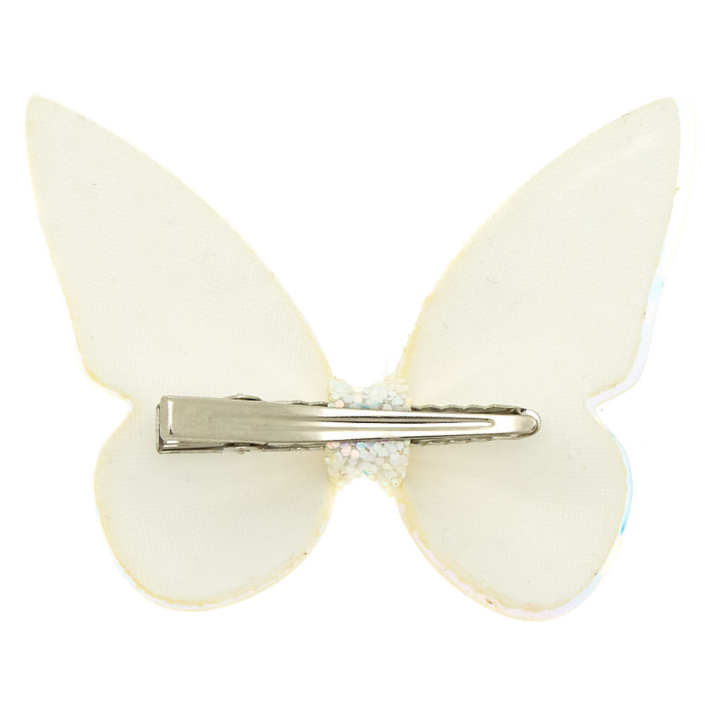 Mini barrette à papillon pailleté holographique - Blanc,