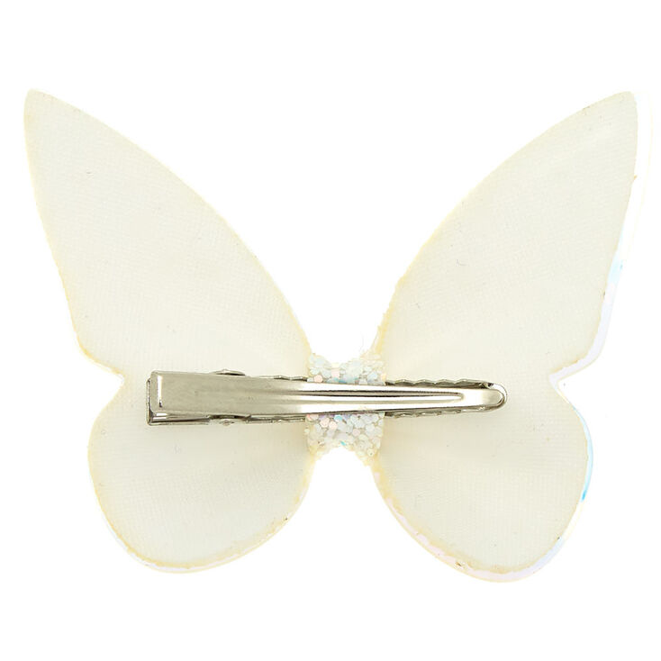 Holographic Glitter Butterfly Mini Hair Clip - White,
