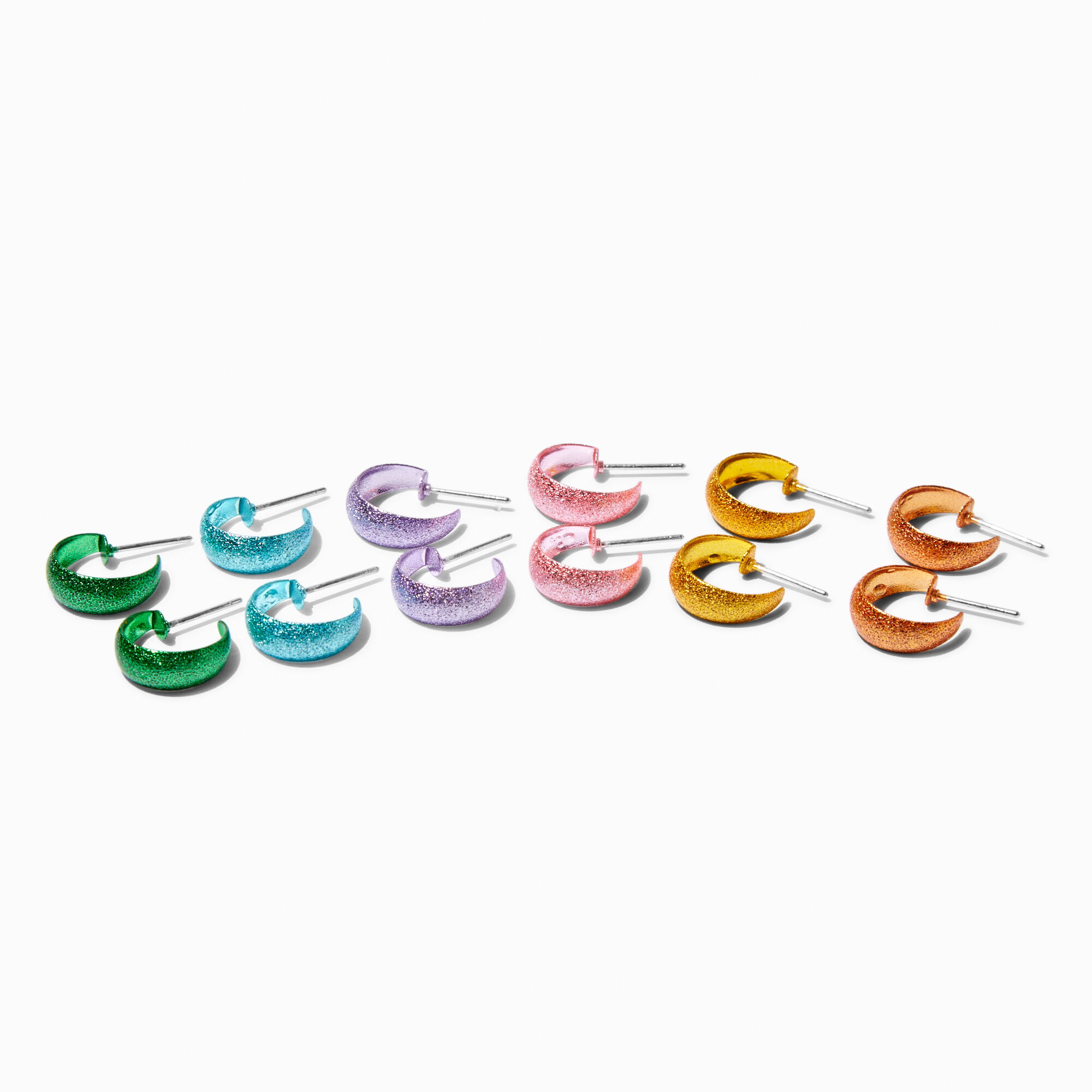 View Claires Textured Rainbow Hoop Earring Set 6 Pack Silver information