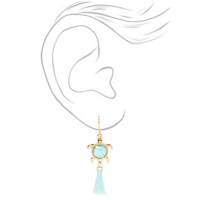 Gold 1.5&quot; TurtleTassel Drop Earrings - Turquoise,