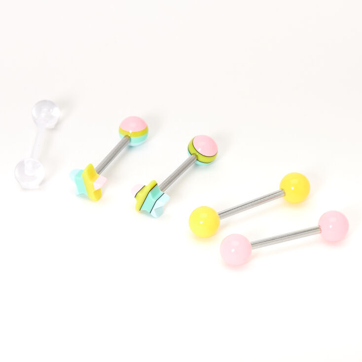 Piercings de langue halt&egrave;re 1,6&nbsp;mm sorbet pastel - Lot de 5,