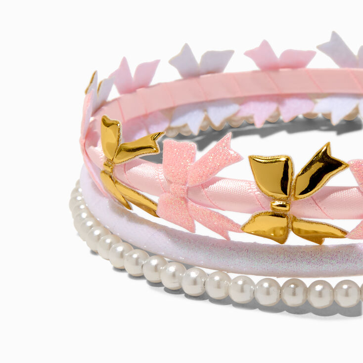 Claire&#39;s Club Pink &amp; Gold Bow Headbands - 3 Pack,