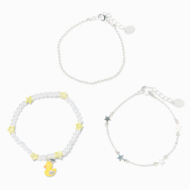 Lot de bracelets perl&eacute;s &eacute;toile canard en silicone couleur argent&eacute;e &#40;lot de 3&#41;,