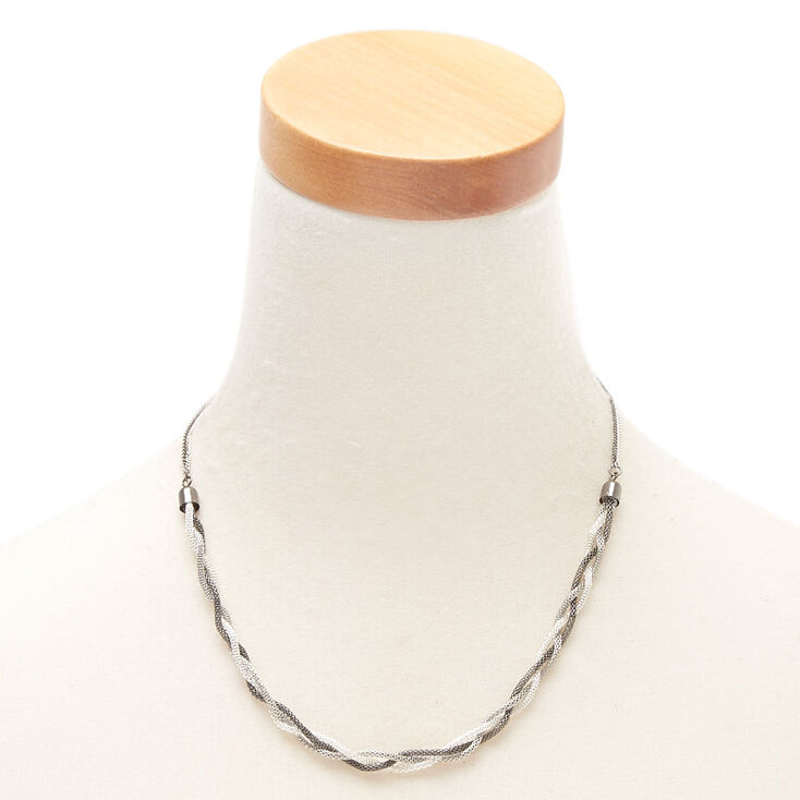 Silver Twisted Mesh Statement Necklace,