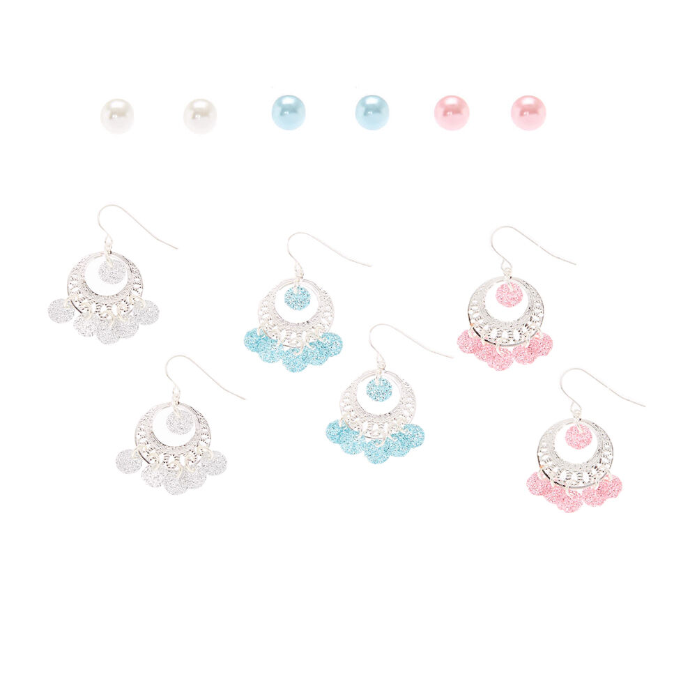 Pastel Glitter Chandelier Earring Set - 6 Pack,