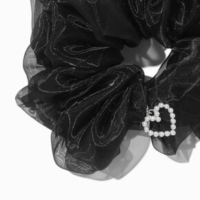 Black Organza Heart Charm Hair Scrunchie,