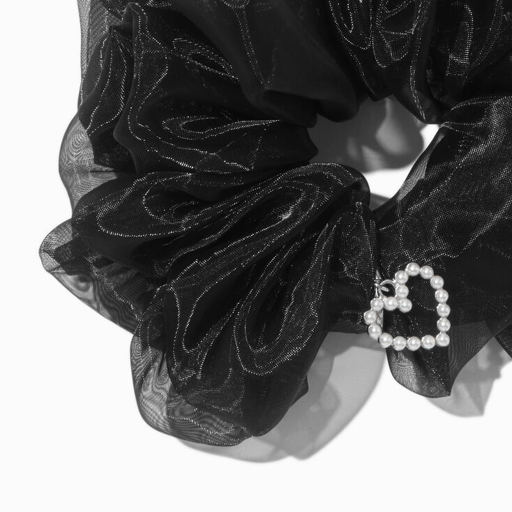 Black Organza Heart Charm Hair Scrunchie,