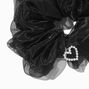 Black Organza Heart Charm Hair Scrunchie,