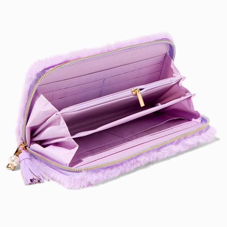 Lavender Furry Pearl Initial Wristlet Wallet - A,